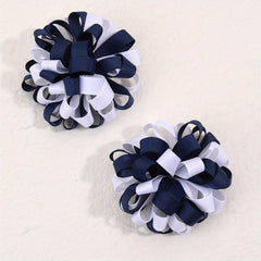 2pcs Hydrangea Hair Clips For Baby Girls Navy Grosgrain Ribbon Floral Hair Pins