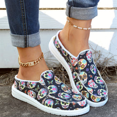 Skull Pattern Slip On Casual Flat Walking Shoes