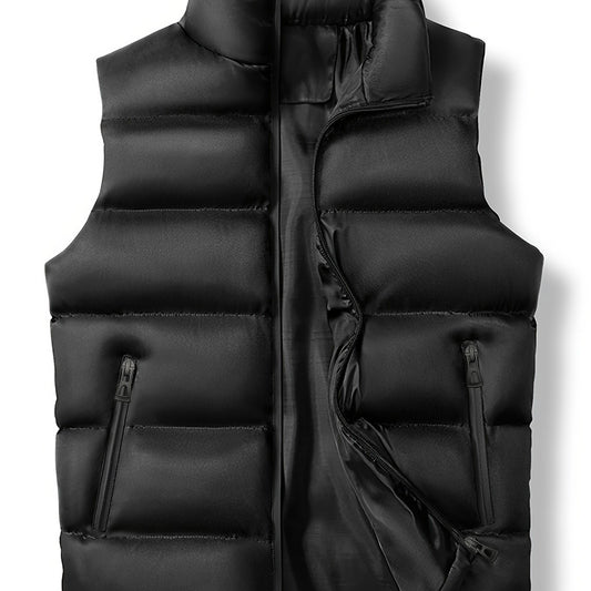 Men's Casual Zipper Pockets Stand Collar Zip Up Vest