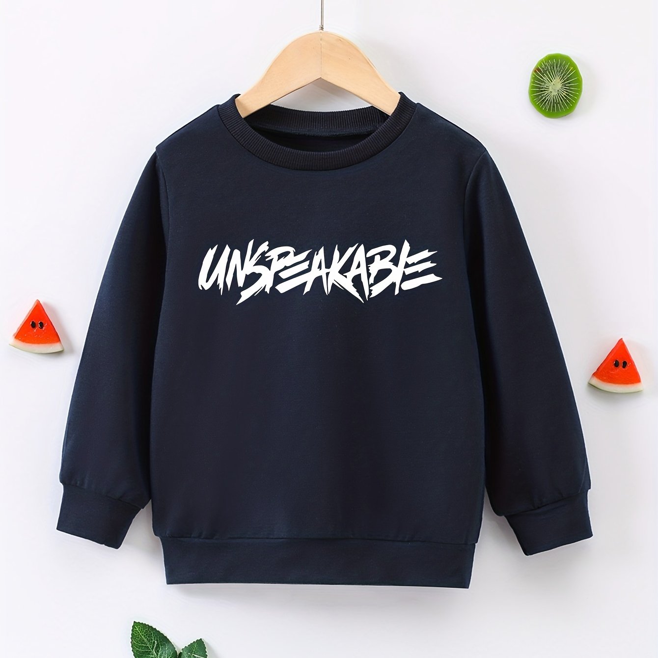 UNSPEAKABLE Letter Print Boys Casual Pullover Sweatshirt Long Sleeve Crew Neck
