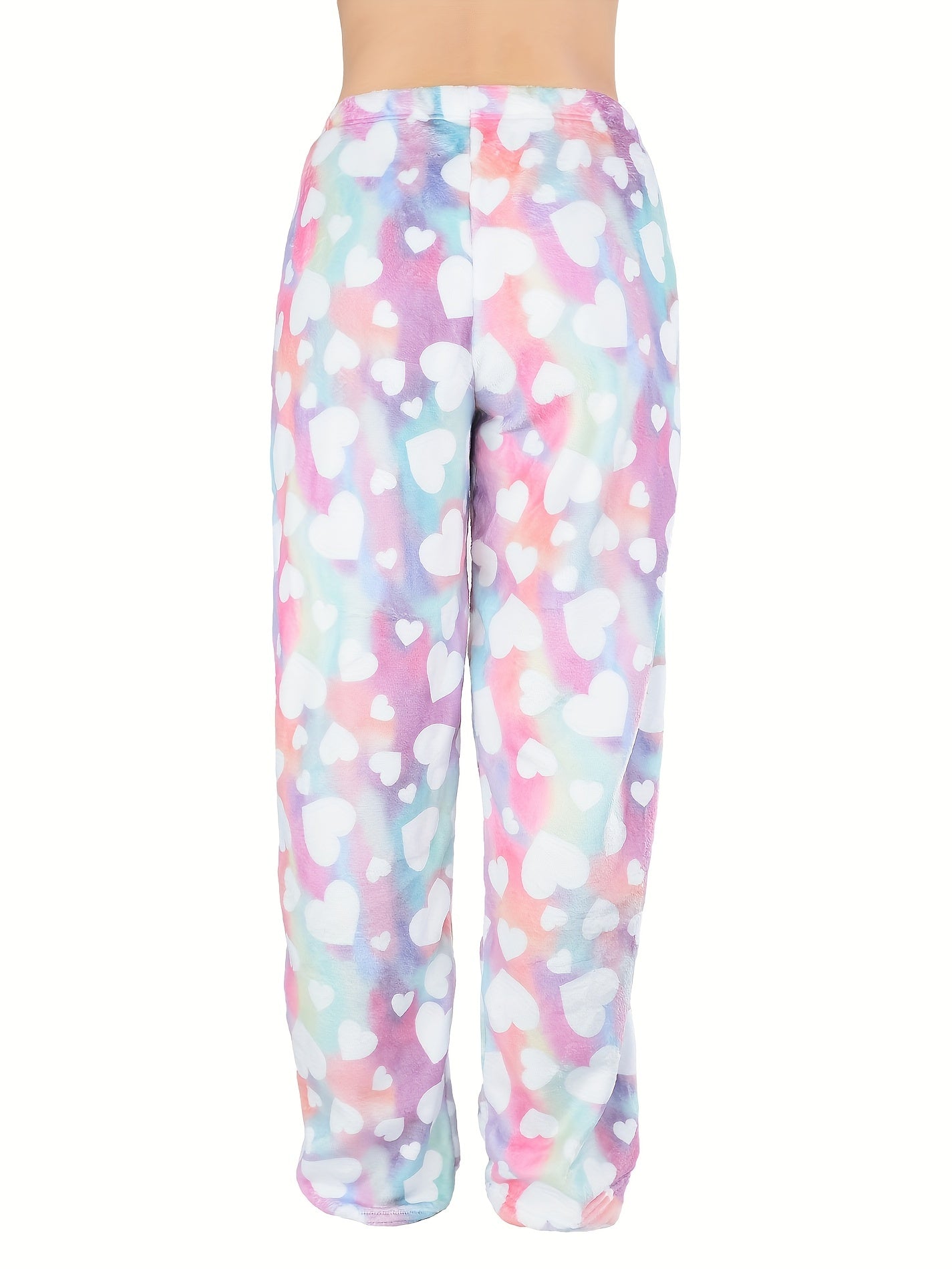 Heart Print Fuzzy Lounge Pants Lace Up Comfy Warm Womens Loungewear & Sleepwear