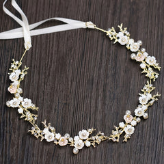 Flower Pearl Headband Daisy Headpiece Ribbon Hair Band Boho Wreath