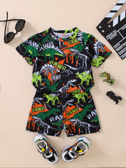 Boys Dinosaur Print Quick Dry Swimming Suit & Shorts Set