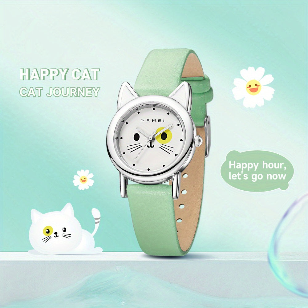 Cat Print Waterproof Quartz Watch for Boys Girls Teens Gift