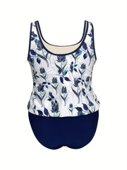Vacay Swimsuit Set Floral Print Tank Top & Solid Shorts Two Piece