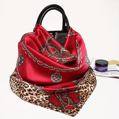 Red Square Scarf Leopard Print Gold Chain Silk Neck Shawl Headwrap