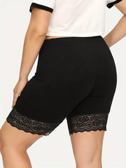 Casual Leggings Women's Plus Lace Trim High Stretch Shorts
