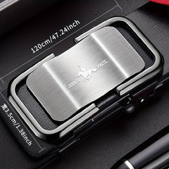 Men's Silver Grey PU Leather Belt Smooth Buckle