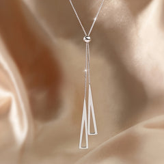 Triangle Geometry Necklace & Tassel Earrings Set with Silvery Chain