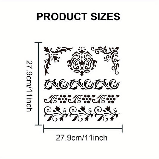 US PET Hollow Out Stencils with Paint Brushes Floral Pattern