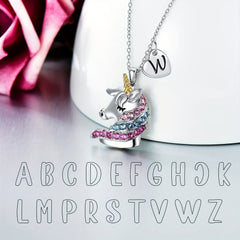 Cartoon Unicorn Letter Pendant Necklace for Girls