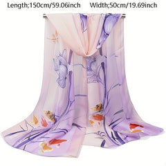Lotus Printed Chiffon Silky Scarf Long Shawl Beach Scarf