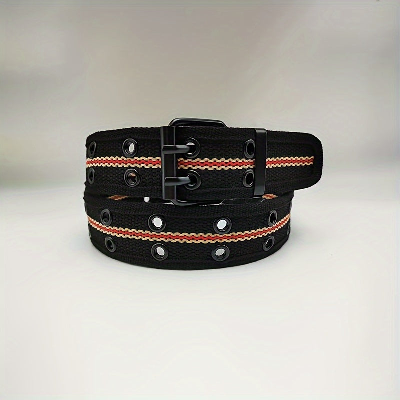 Striped Belt Double Pin Buckle Heavy Duty Belt