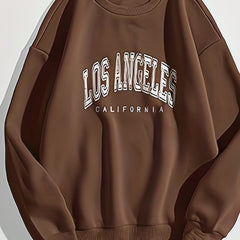 Los Angeles Letter Print Sweatshirt Crew Neck Long Sleeve Women's Clothing