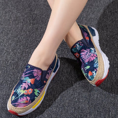 Women's Floral Print Slip On Loafers Lightweight Espadrilles