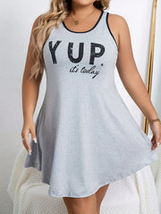 Women's Lounge Dress Slogan Print Racer Back Tank Sleep Dress