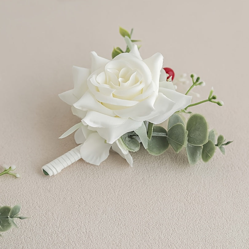2pcs FANGSEN Artificial Rose Bridal Bouquets Bohemian Style with Lace Ribbon