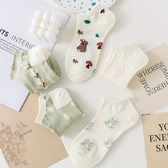 5 Pairs Floral & Bunny Print Socks & Ankle Socks Women's Stockings