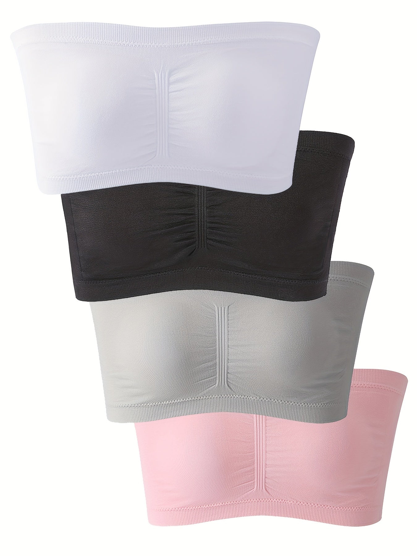 4pcs Seamless Bandeau Bras Soft Strapless Stretch Bra Women's Lingerie