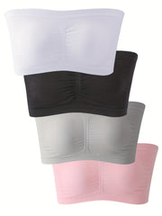 4pcs Seamless Bandeau Bras Soft Strapless Stretch Bra Women's Lingerie