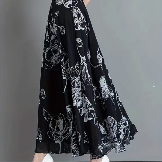 Floral High Waist Swing Skirt for Women