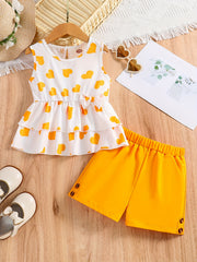 Girls Heart Graphic Peplum Top & Shorts Set for Summer Holiday