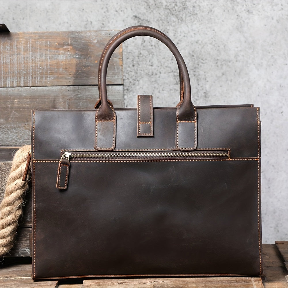Men's Leather Briefcase Messenger Bag 35 56cm Crazy Horse Cowhide