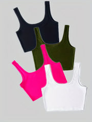 4 Pack Ribbed Crop Tank Tops Y2K Summer Sleeveless Tank Tops