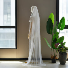 Lace Church Veil with Crystal Embellishments for Weddings