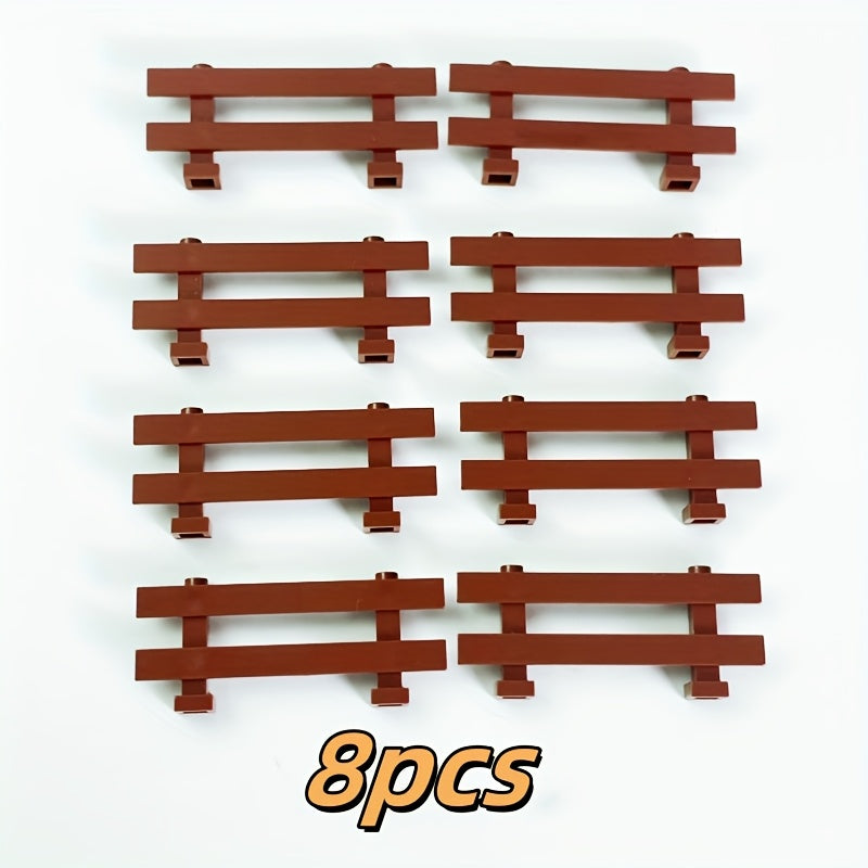 8pcs Brown Building Blocks Fence Set for DIY Animal Scenes
