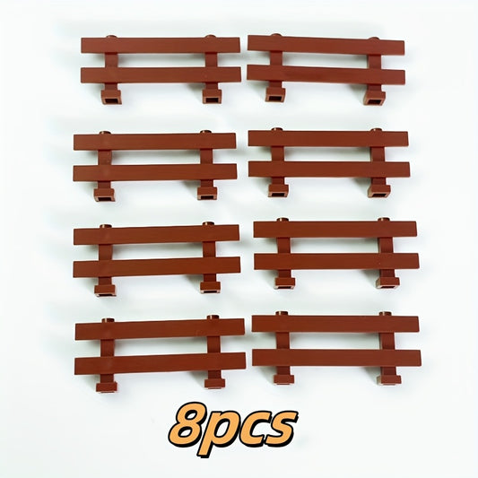 8pcs Brown Building Blocks Fence Set for DIY Animal Scenes