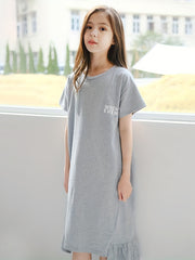 Girl's Cotton Tee Dress Short Sleeve Crew Neck Dress For Summer