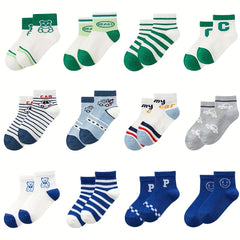 Boys Cartoon Car Striped Bear Smile Face Crew Socks