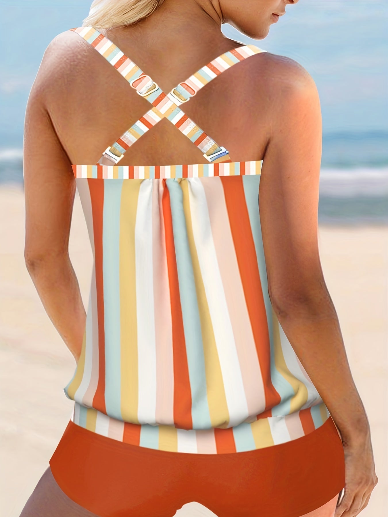 Vacay Tankini Set Women's Plus Striped Print Cami Top