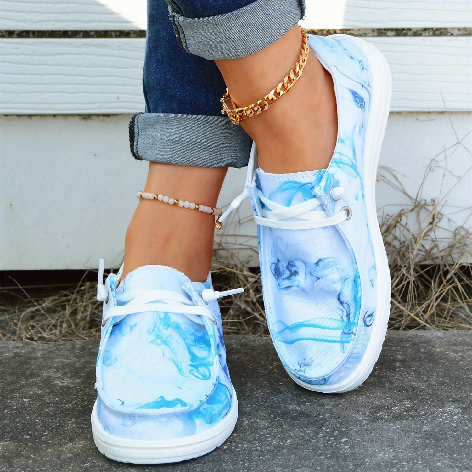 Women's Tie Dye Boat Shoes Lightweight Lace Up Sneakers