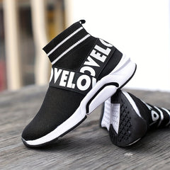 Boy's Slip On Sock Shoes Breathable Woven Knit Sneakers For Outdoor Walking