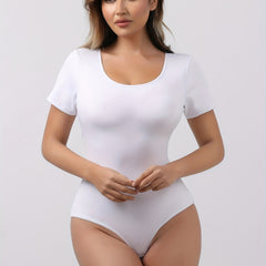Solid Crew Neck Short Sleeve Bodysuit