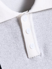Turn Down Collar Shirt Contrast Buttons Short Sleeve Knit Shirt
