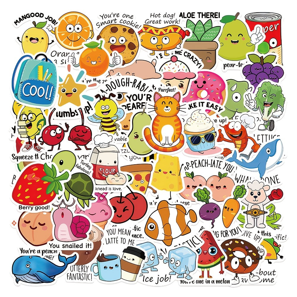 50 Fun Teacher Stickers Mixed Animals And Plants Waterproof Stickers