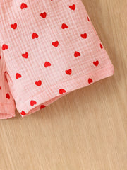 Girls Heart Print Ruffle Sleeve Jumpsuit With Bow - Toddlers Kids Children