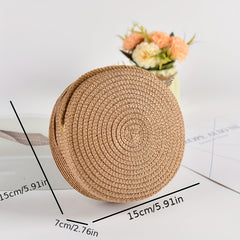 Kids Woven Round Crossbody Bag Straw Coin Purse Travel Shoulder Bag