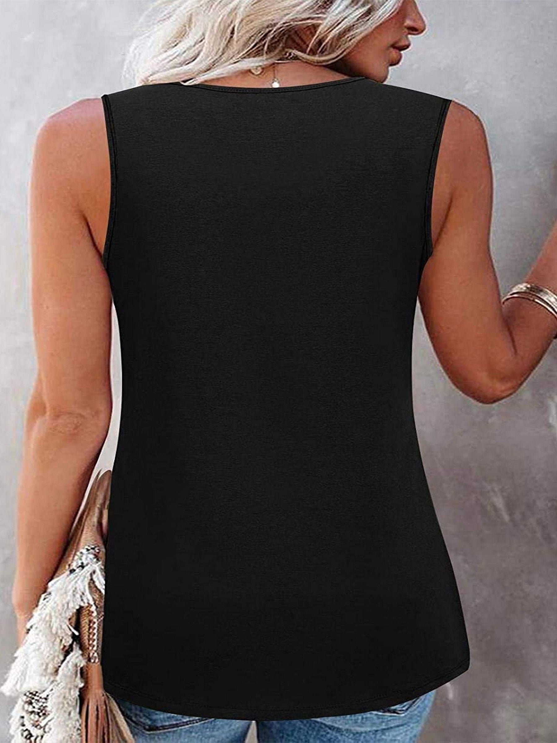 Casual Tank Top Women's Plus Plain Ruched Round Neck Stretch Tank Top