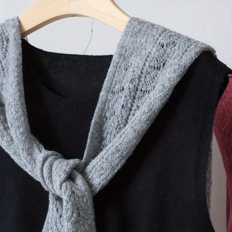 Pure Woolen Sweat Shirt Shawl Solid Hollow Out Shawl Wrap Warm Small Shawl