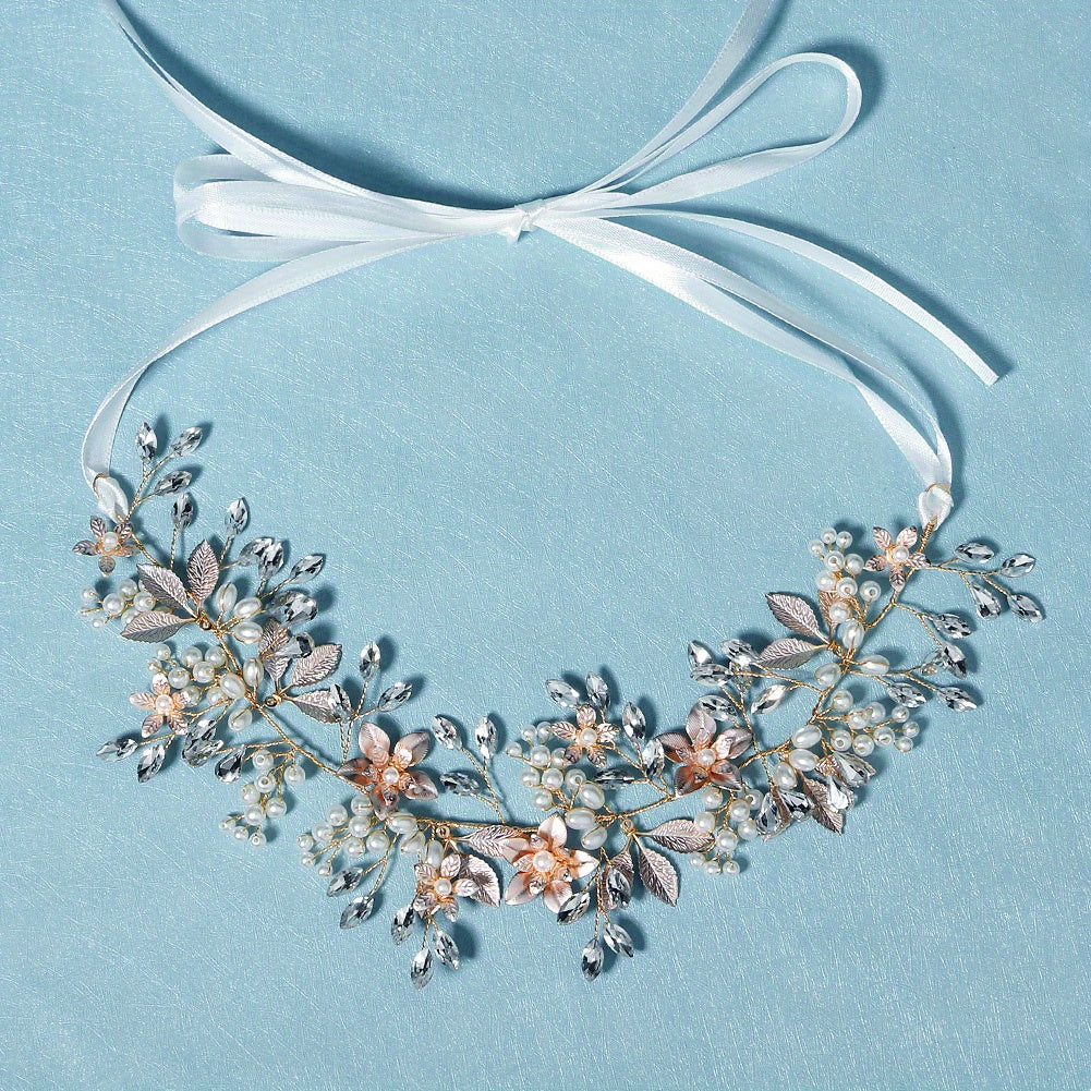 Flower Charm Rhinestone Headband Bridal Hair Styling Accessory