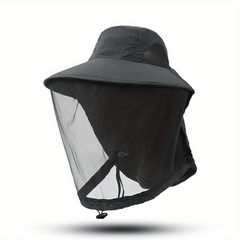 Men's Bucket Hat With Net Mesh Sun Protection Head Net Hat