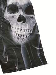 Men's Smoking Skull Print Shorts for Summer Outdoor Activities