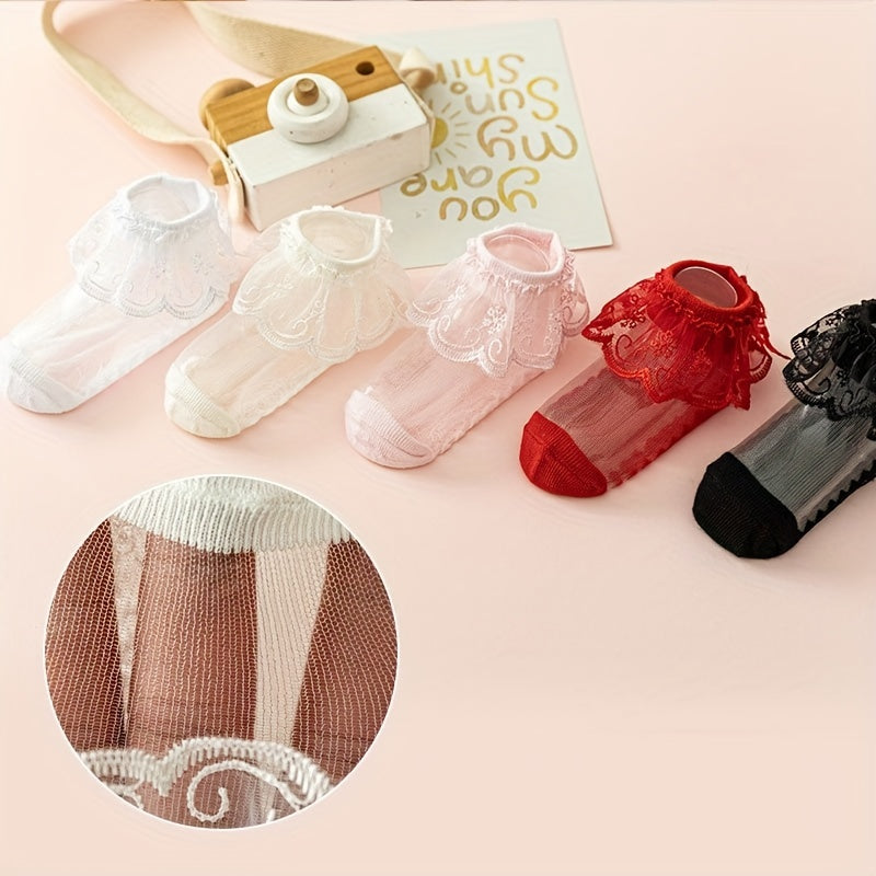 5 Pairs Baby Girls Lace Socks Crystal Silk Princess Mesh Breathable