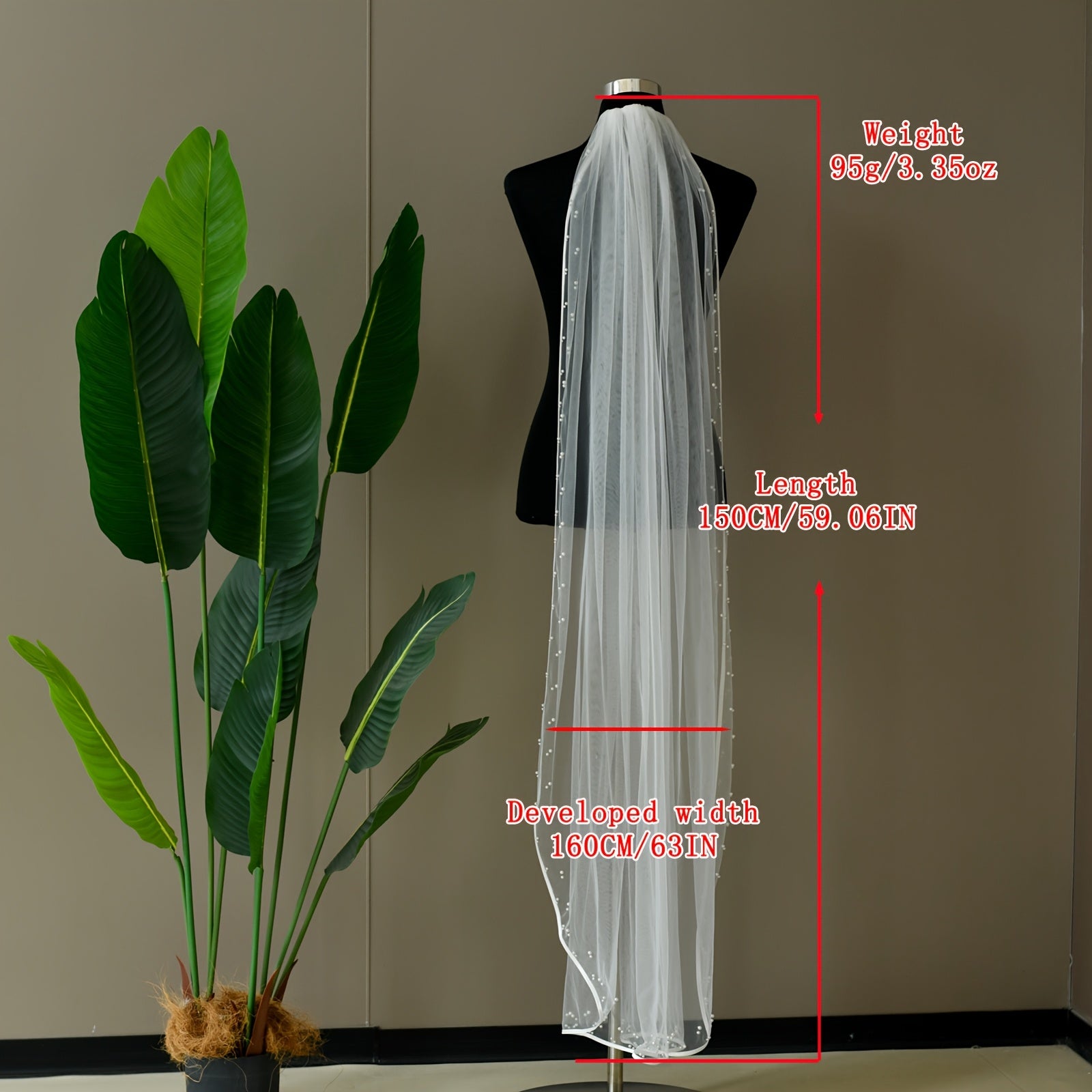 Bridal Veil Wedding Hair Accessory Nylon Sheer Fabric Beige V292