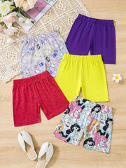 5pcs Girls Cartoon Print Shorts for Summer