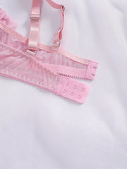 Floral Embroidered Mesh Ruffle Trim Bra & Underwear Set